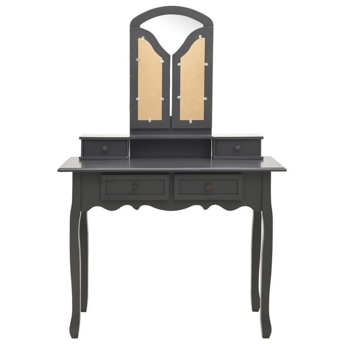 Ensemble de coiffeuse avec tabouret Gris 100x40x146cm Paulownia - Photo n°4