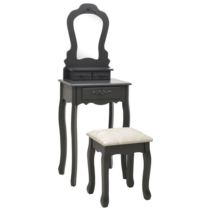 Ensemble de coiffeuse avec tabouret Gris 50x59x136 cm Paulownia - Photo n°1