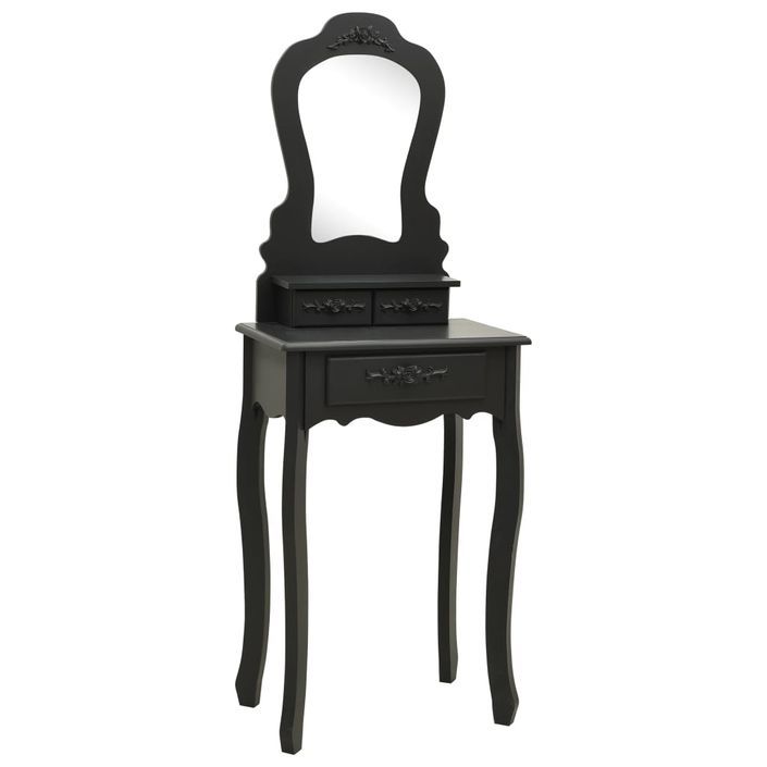 Ensemble de coiffeuse avec tabouret Noir 50x59x136 cm Paulownia - Photo n°2