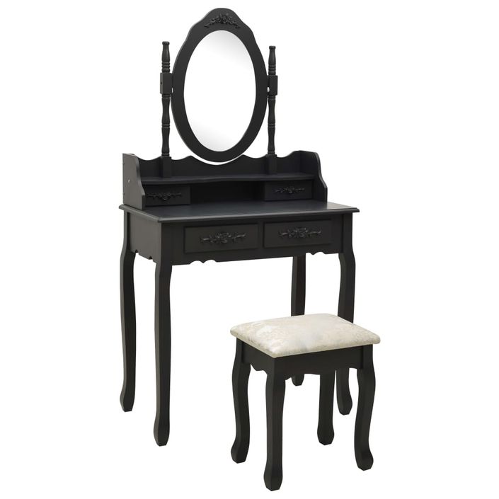 Ensemble de coiffeuse avec tabouret Noir 75x69x140 cm Paulownia - Photo n°1