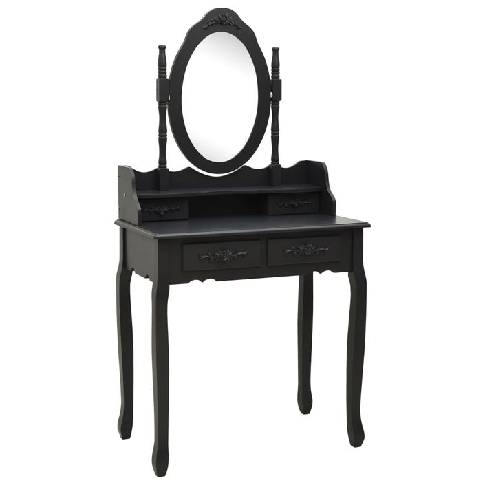 Ensemble de coiffeuse avec tabouret Noir 75x69x140 cm Paulownia - Photo n°2