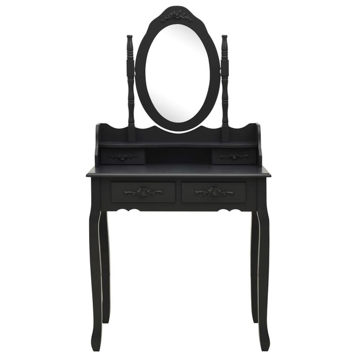 Ensemble de coiffeuse avec tabouret Noir 75x69x140 cm Paulownia - Photo n°3