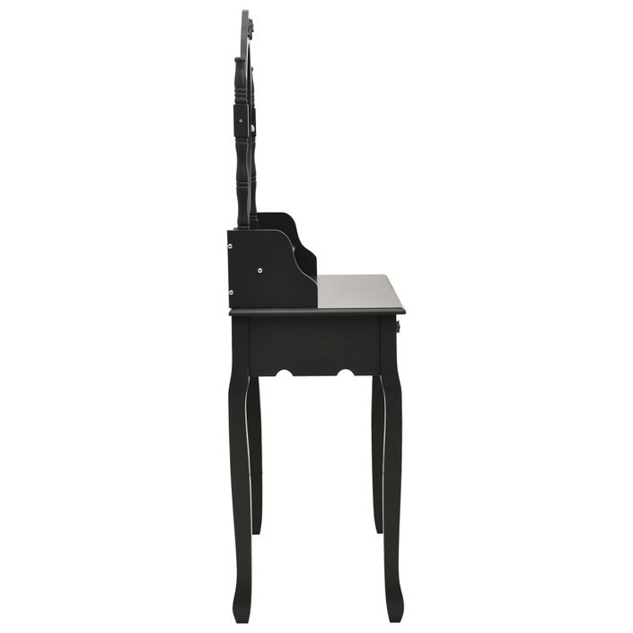 Ensemble de coiffeuse avec tabouret Noir 75x69x140 cm Paulownia - Photo n°4