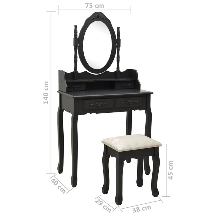 Ensemble de coiffeuse avec tabouret Noir 75x69x140 cm Paulownia - Photo n°11