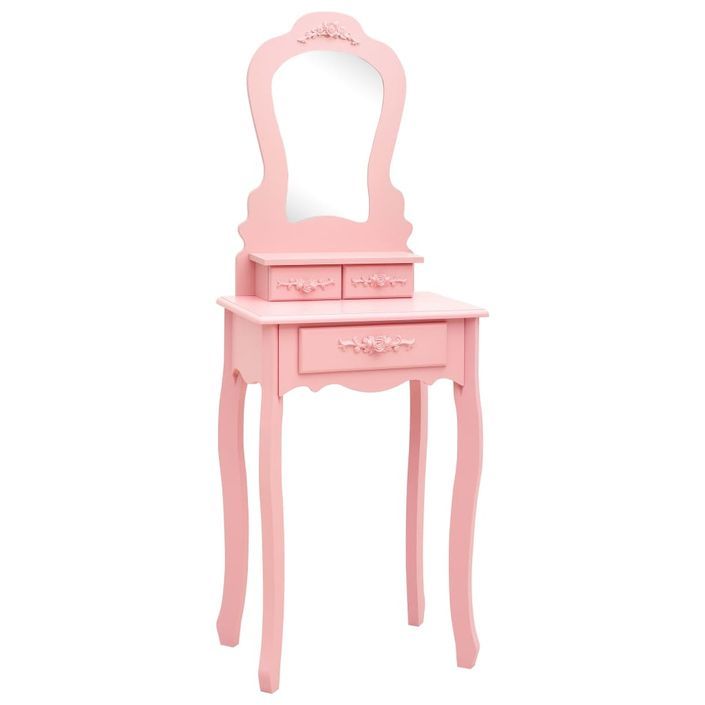 Ensemble de coiffeuse avec tabouret Rose 50x59x136 cm Paulownia - Photo n°2