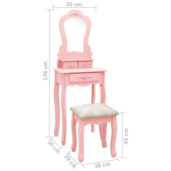 Ensemble de coiffeuse avec tabouret Rose 50x59x136 cm Paulownia - Photo n°11