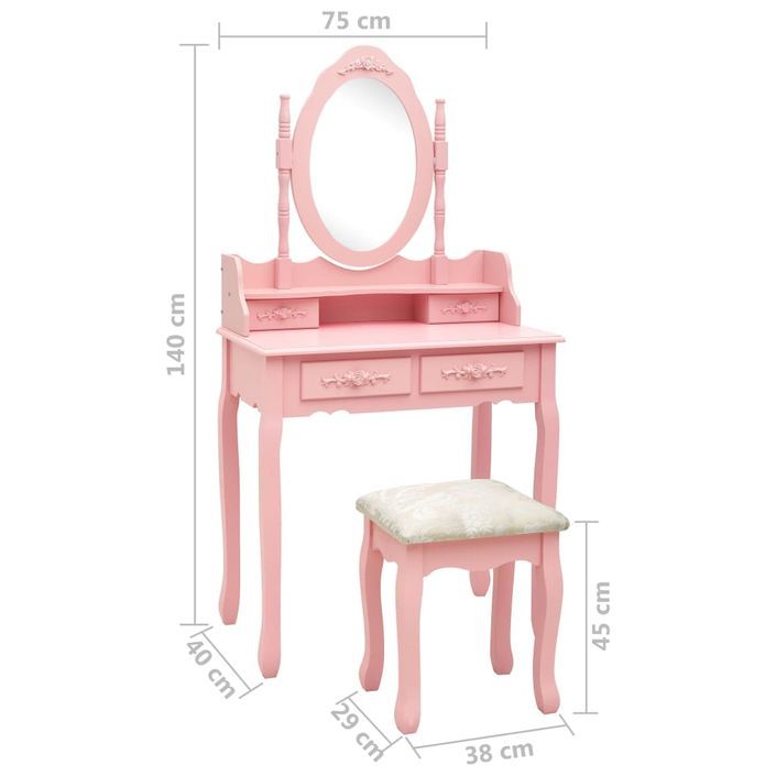 Ensemble de coiffeuse avec tabouret Rose 75x69x140 cm Paulownia - Photo n°11