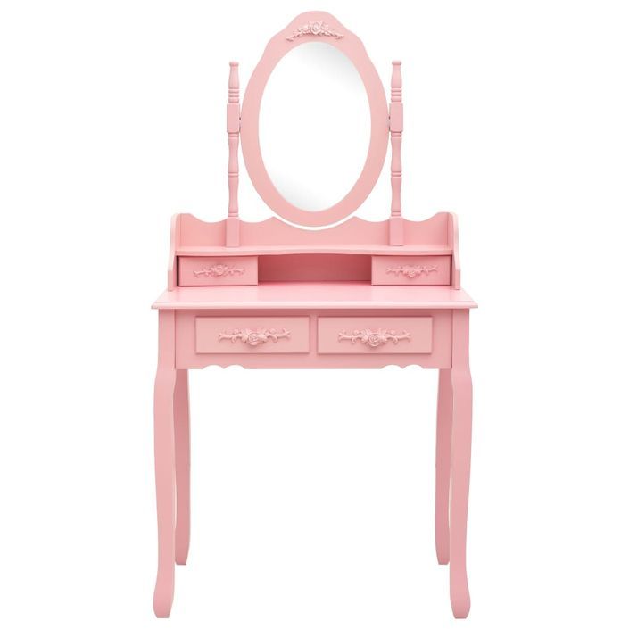 Ensemble de coiffeuse avec tabouret Rose 75x69x140 cm Paulownia - Photo n°3