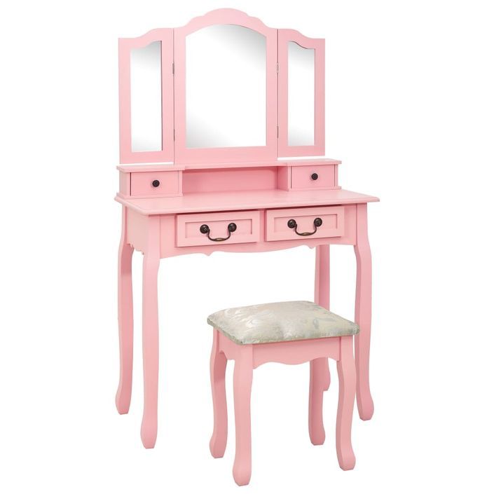 Ensemble de coiffeuse avec tabouret Rose 80x69x141 cm Paulownia - Photo n°1