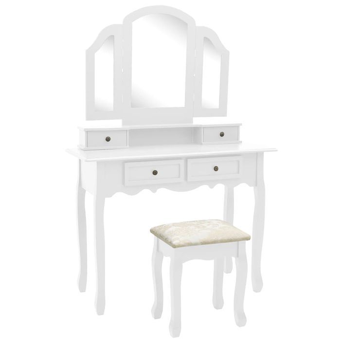 Ensemble de coiffeuse et tabouret Blanc 100x40x146 cm Paulownia - Photo n°1