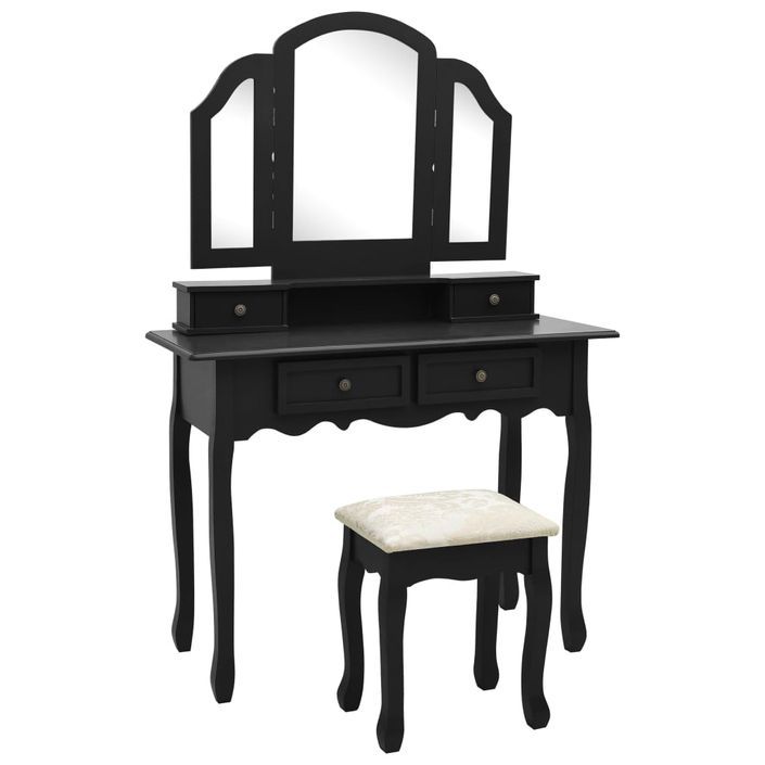 Ensemble de coiffeuse et tabouret Noir 100x40x146 cm Paulownia - Photo n°1