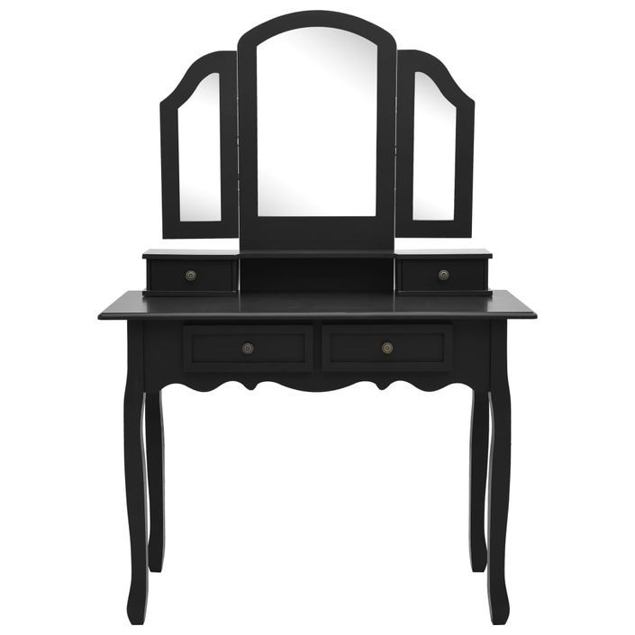 Ensemble de coiffeuse et tabouret Noir 100x40x146 cm Paulownia - Photo n°3