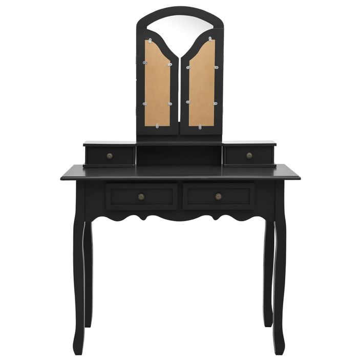 Ensemble de coiffeuse et tabouret Noir 100x40x146 cm Paulownia - Photo n°4