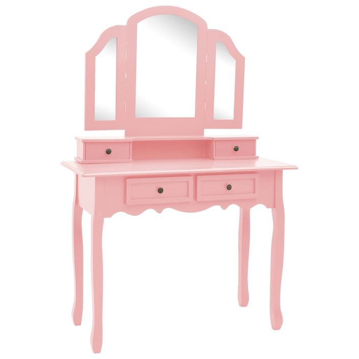 Ensemble de coiffeuse et tabouret Rose 100x40x146 cm Paulownia - Photo n°2