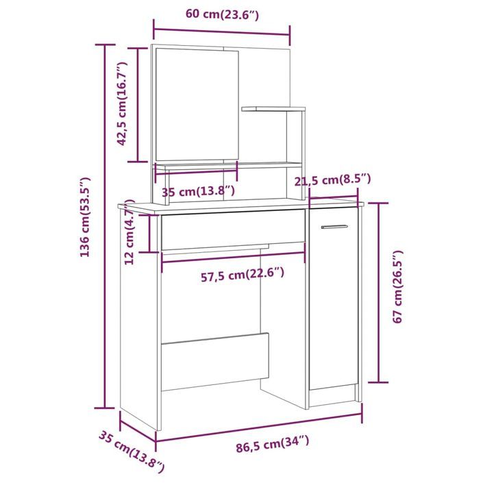 Ensemble de coiffeuse Sonoma gris 86,5x35x136 cm - Photo n°9