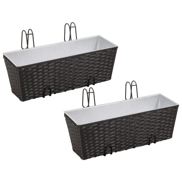 Ensemble de jardinières de balcon Trapèze Rotin 50cm 2 pcs Noir - Photo n°1