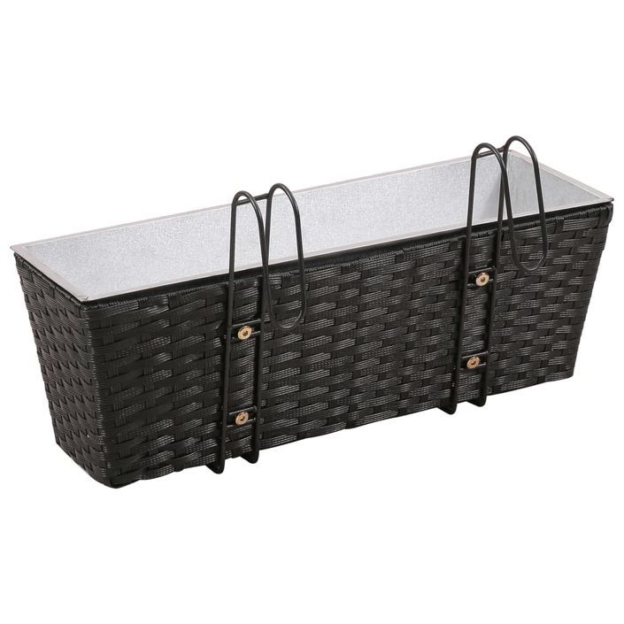 Ensemble de jardinières de balcon Trapèze Rotin 50cm 2 pcs Noir - Photo n°4