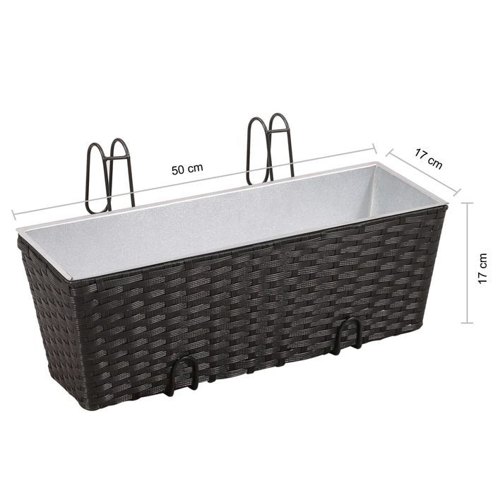 Ensemble de jardinières de balcon Trapèze Rotin 50cm 2 pcs Noir - Photo n°8