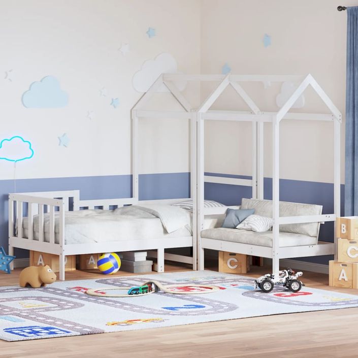 Ensemble de lit de jour et de banc avec toit sans matelas blanc - Photo n°1