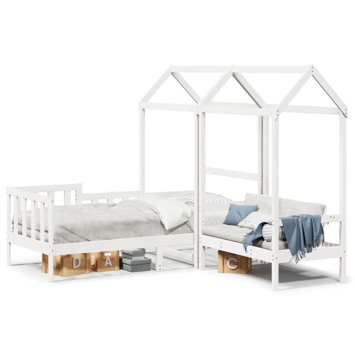 Ensemble de lit de jour et de banc avec toit sans matelas blanc - Photo n°2
