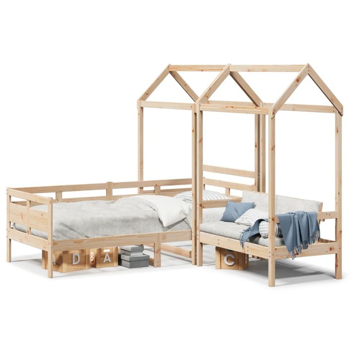 Ensemble de lit de jour et de banc et toit 90x190 cm pin massif - Photo n°2