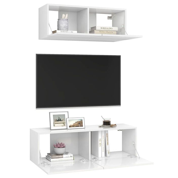 Ensemble de meuble TV 2 pcs Blanc brillant 2 - Photo n°3