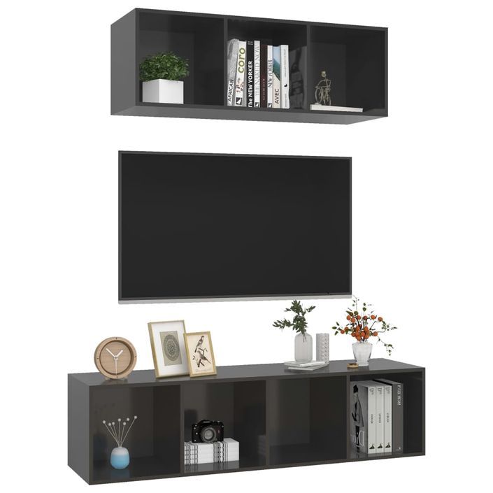 Ensemble de meuble TV 2 pcs Gris brillant 3 - Photo n°3