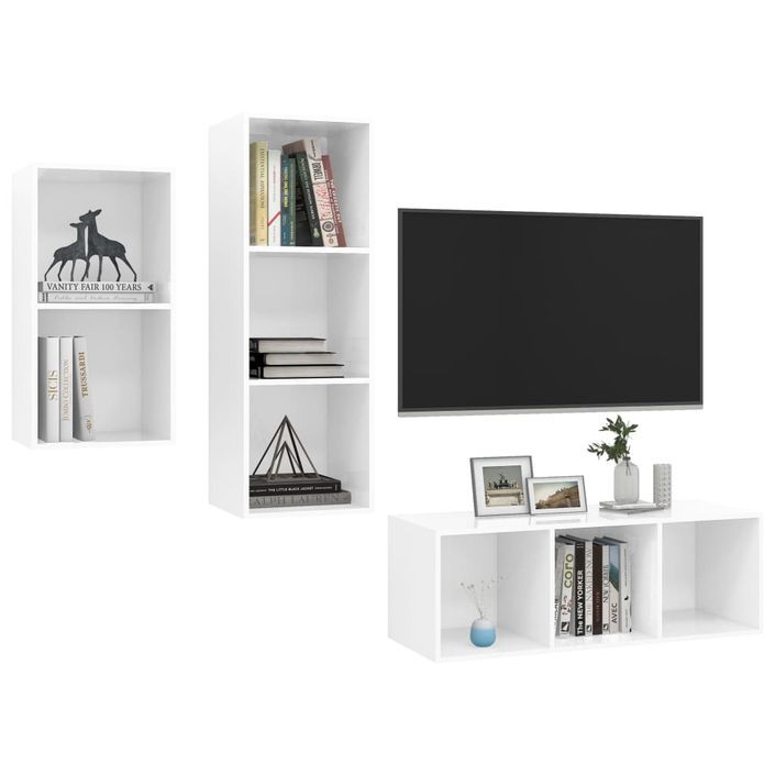 Ensemble de meuble TV 3 pcs Blanc brillant 3 - Photo n°3