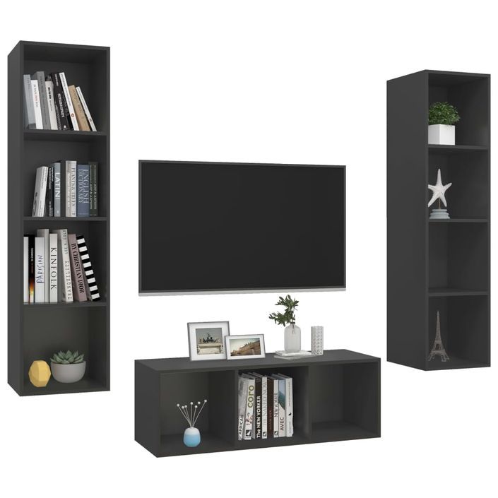 Ensemble de meuble TV 3 pcs Gris 4 - Photo n°3