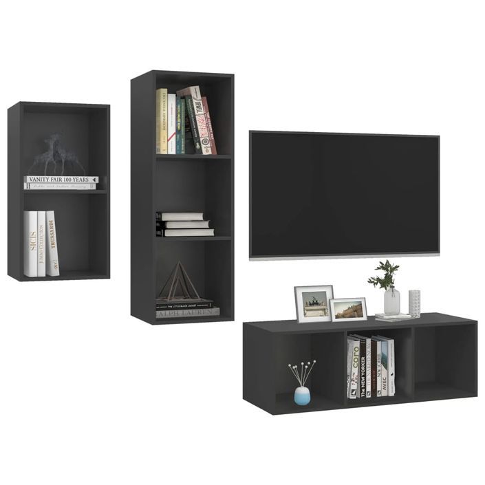 Ensemble de meuble TV 3 pcs Gris 5 - Photo n°3