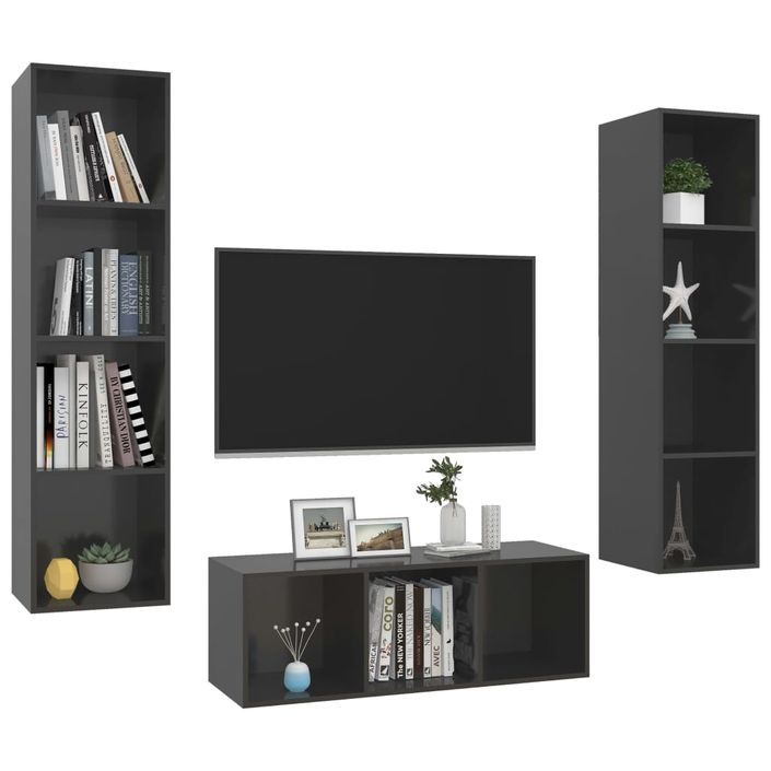 Ensemble de meuble TV 3 pcs Gris brillant 5 - Photo n°3