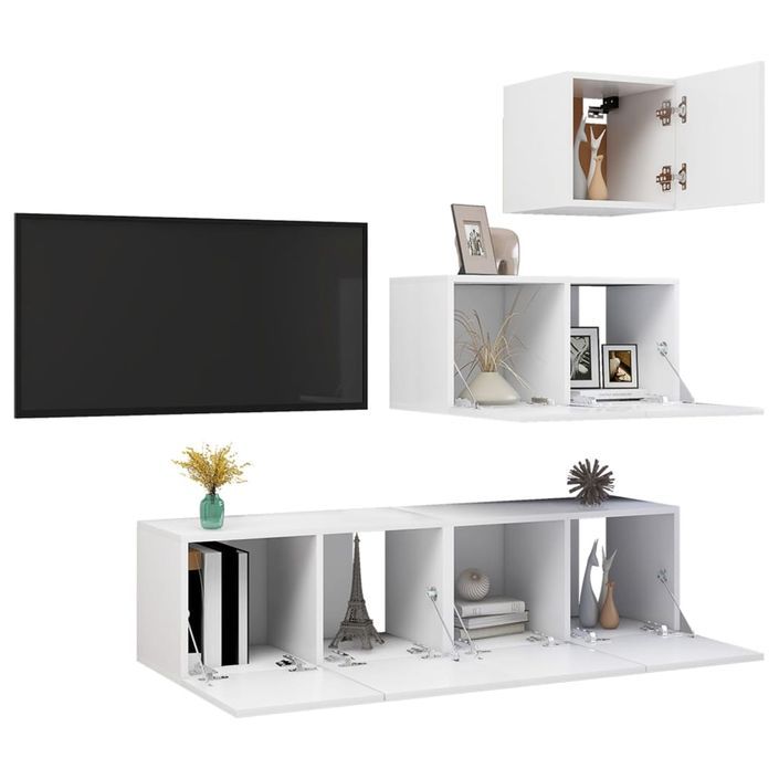 Ensemble de meuble TV 4 pcs Blanc 12 - Photo n°3