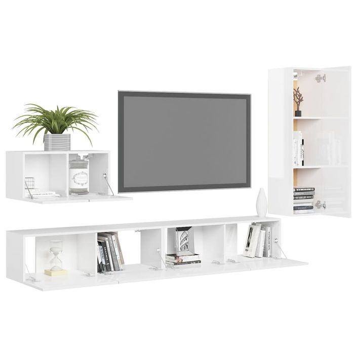 Ensemble de meuble TV 4 pcs Blanc brillant 13 - Photo n°3