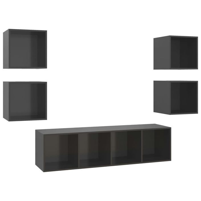 Ensemble de meuble TV 5 pcs Gris brillant 4 - Photo n°1