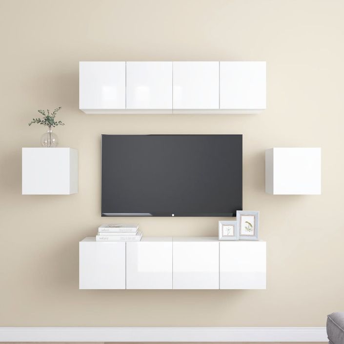 Ensemble de meuble TV 6 pcs Blanc brillant 2 - Photo n°1