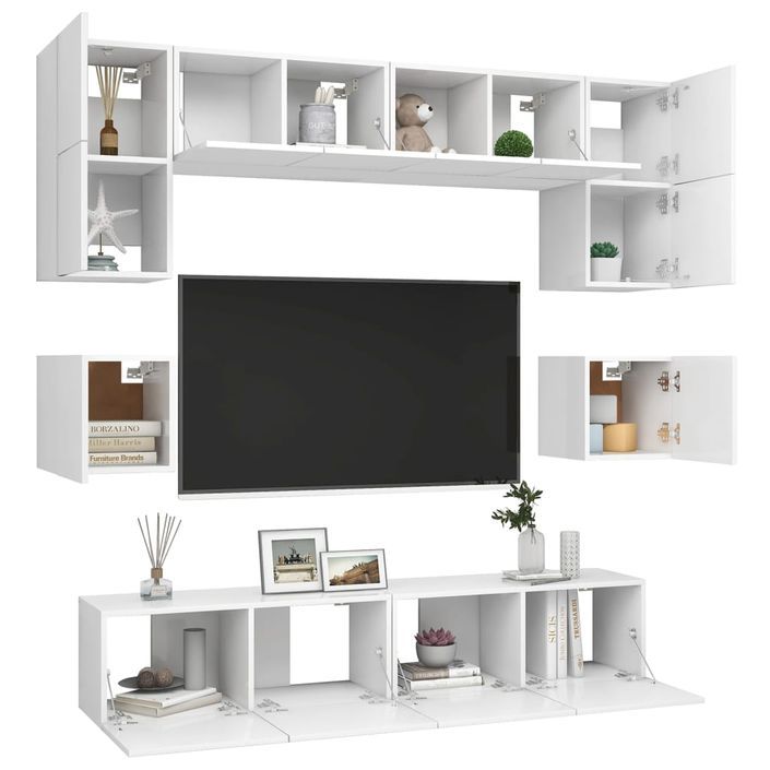 Ensemble de meuble TV 8 pcs Blanc 6 - Photo n°3