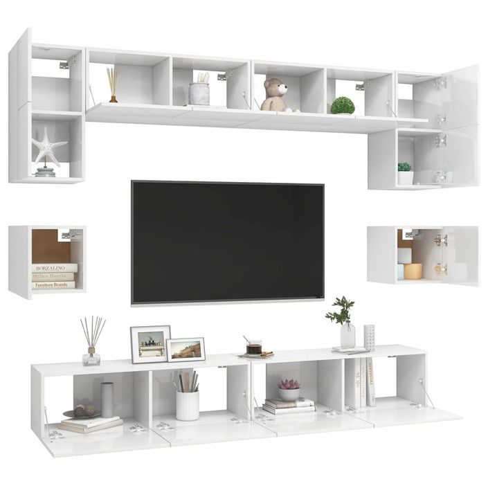 Ensemble de meuble TV 8 pcs Blanc brillant 5 - Photo n°3