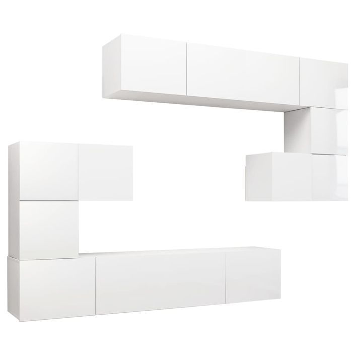 Ensemble de meuble TV 8 pcs Blanc brillant 8 - Photo n°2