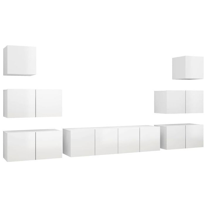 Ensemble de meuble TV 8 pcs Blanc brillant 2 - Photo n°2