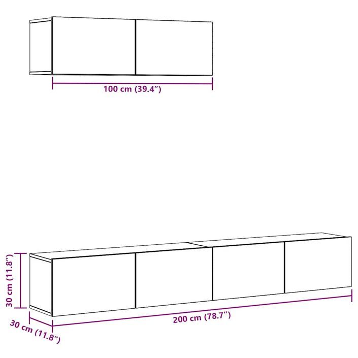 Ensemble de meuble TV mural 3 pcs vieux bois bois d'ingénierie - Photo n°7