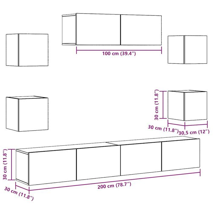 Ensemble de meuble TV mural 7 pcs vieux bois bois d'ingénierie - Photo n°9