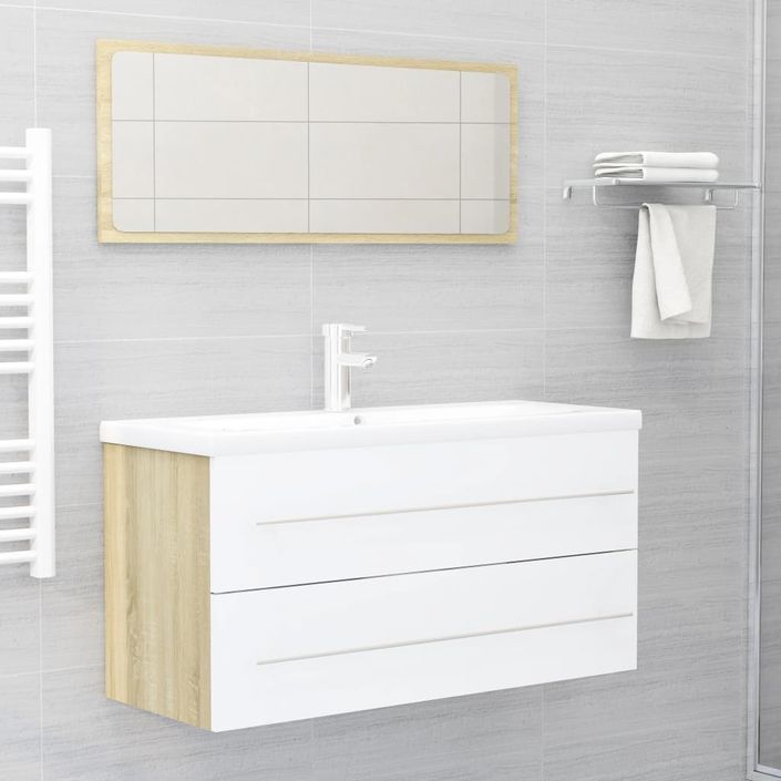 Ensemble de meubles de bain 2 pcs Blanc/chêne sonoma 7 - Photo n°2