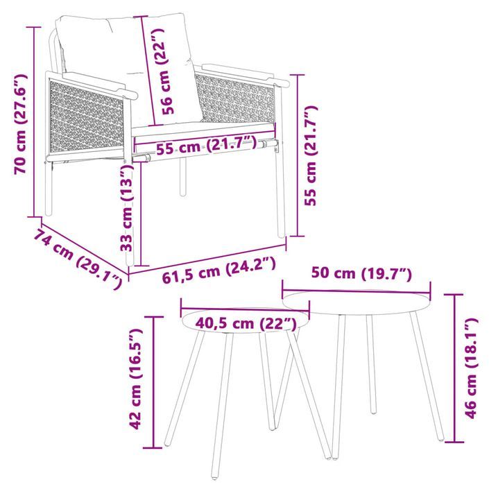 Ensemble de meubles de balcon 4 pcs avec coussins acier noir - Photo n°9