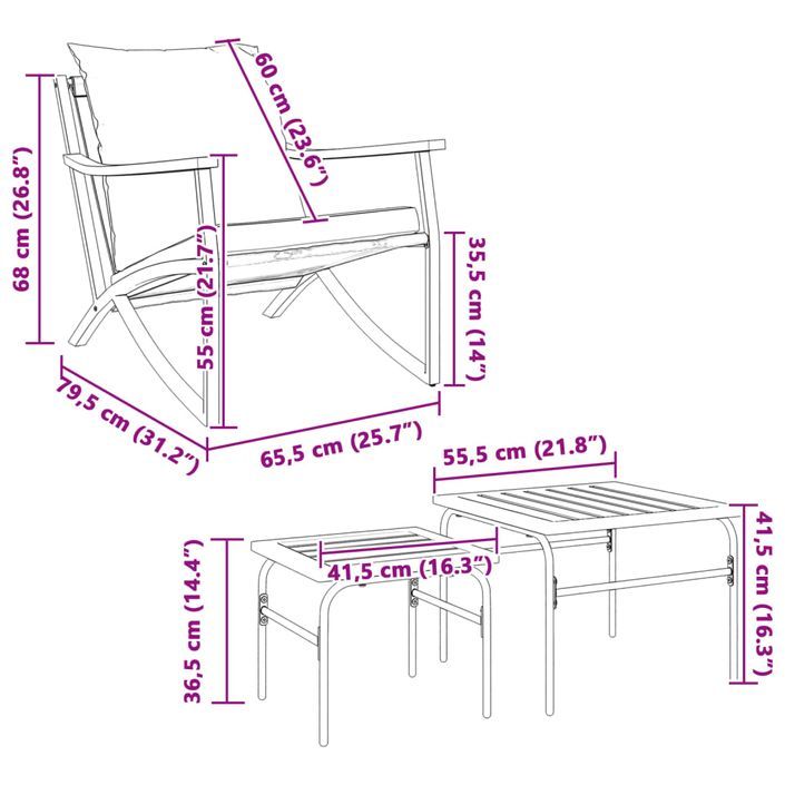 Ensemble de meubles de balcon 4 pcs avec coussins acier noir - Photo n°9