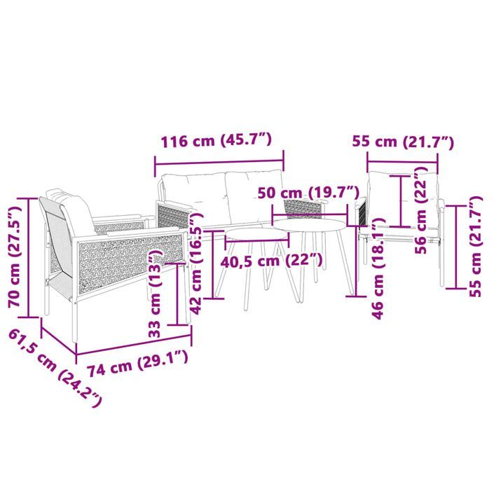 Ensemble de meubles de balcon avec coussins 5 pcs noir acier - Photo n°11