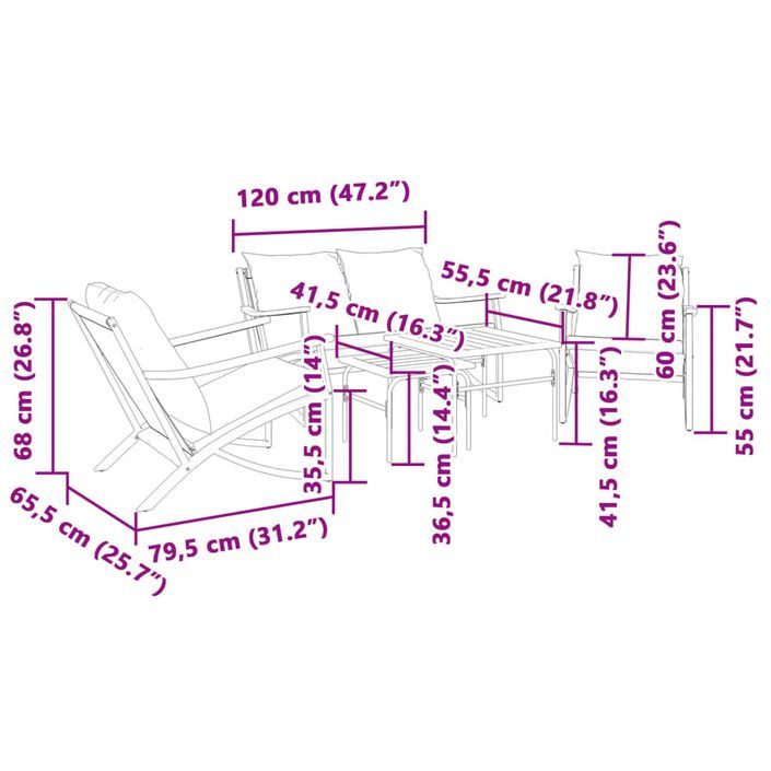 Ensemble de meubles de balcon avec coussins 5 pcs noir acier - Photo n°11