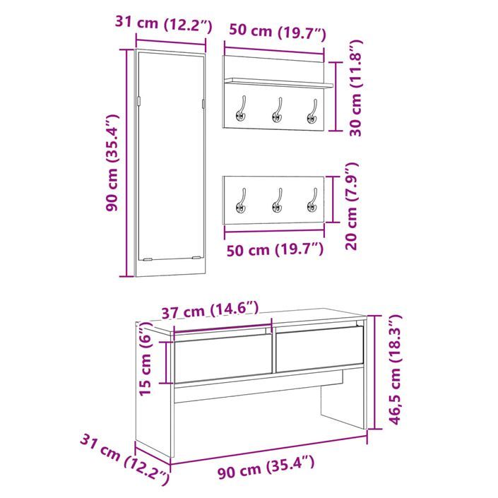 Ensemble de meubles de couloir 4 pcs blanc bois d'ingénierie - Photo n°11