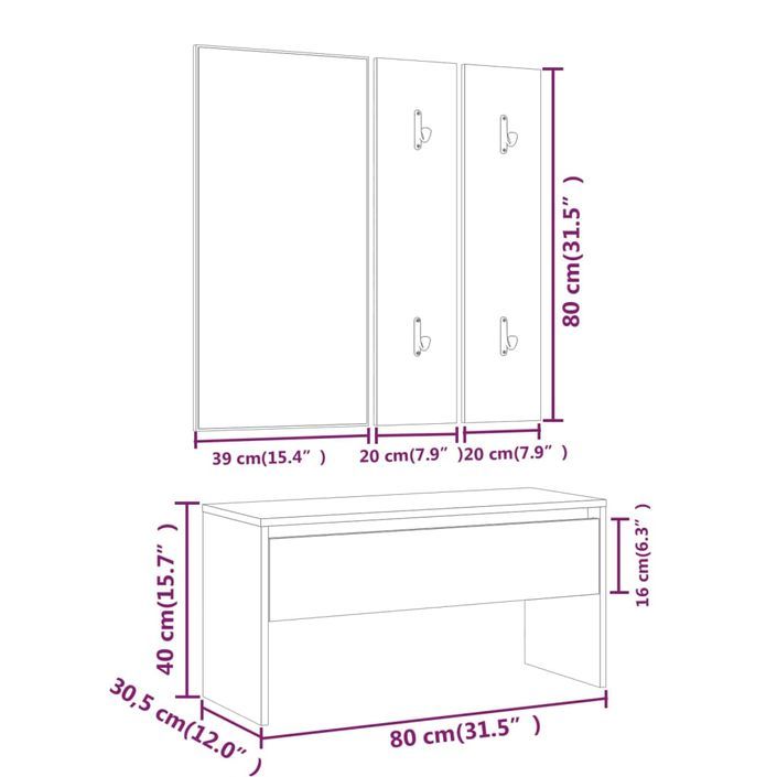 Ensemble de meubles de couloir Blanc Bois d'ingénierie - Photo n°8