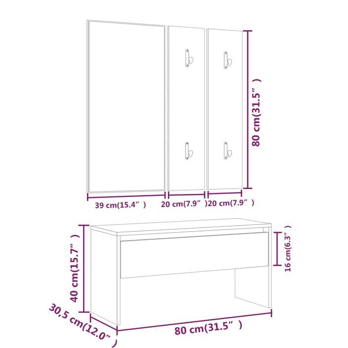 Ensemble de meubles de couloir Chêne marron Bois d'ingénierie - Photo n°8