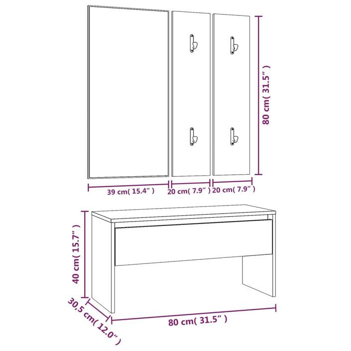 Ensemble de meubles de couloir Chêne marron Bois d'ingénierie - Photo n°9